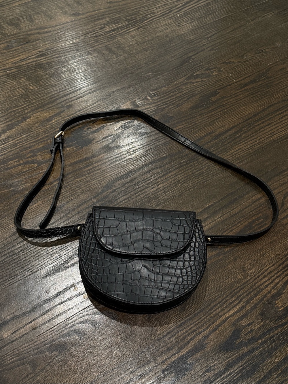 Black Croc-Embossed Saddle Bag - Women